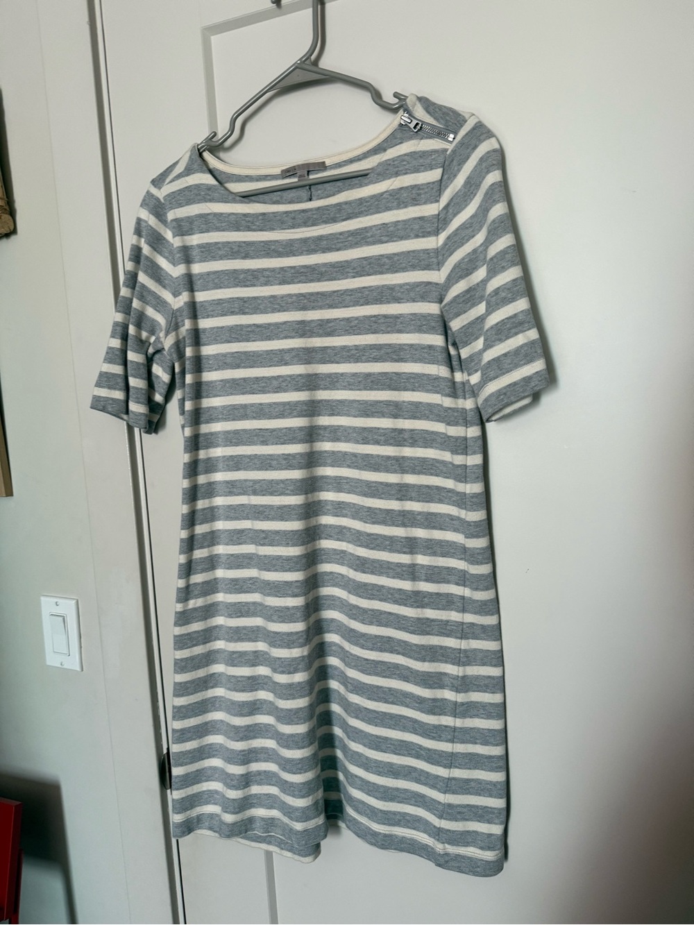 GAP Gray & White Striped Midi Shift Dress